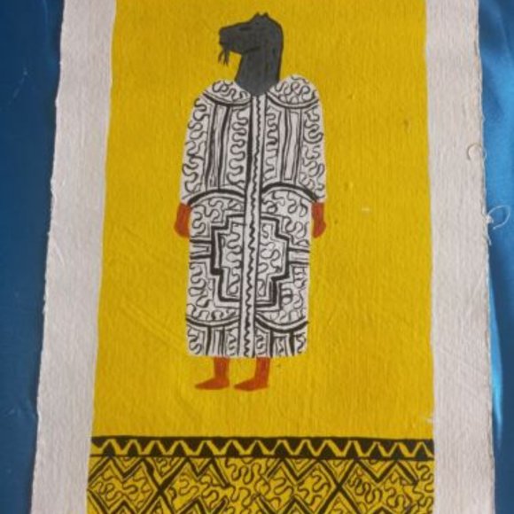 Peruvian oil painting shaman amazon jungle 12.12. x 8 Inches - Picture 4 of 7